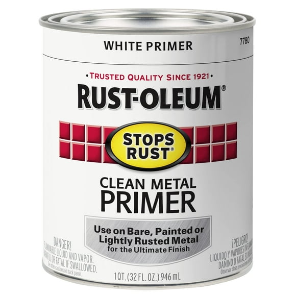 Rust-Oleum 7780502 Stops Rust Protective Enamel Paint, 32 Fl Oz (Pack of 1), Flat Whtie Clean Metal Primer