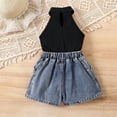 thumbnail image 5 of Amidoa Girls 2 Piece Outfits Summer Clothes Tank Top Floral Print Sleeveless Solid Color Cute T-Shirt and Casual Shorts Kids Clothing Sets Black Size 7, 5 of 9