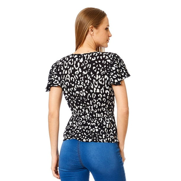 Blusa Animal Print Escote Profundo Mujer Casual Negro negro M Incognita 550312 Bodega Aurrera en linea