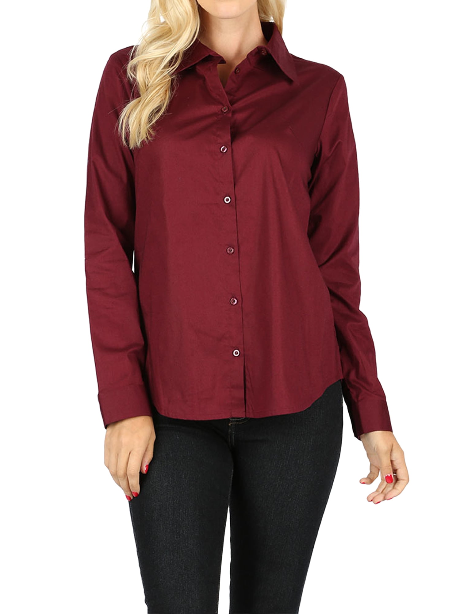 TheLovely - Women's Basic Long Sleeve Button Down Blouse Shirt (S-3XL ...