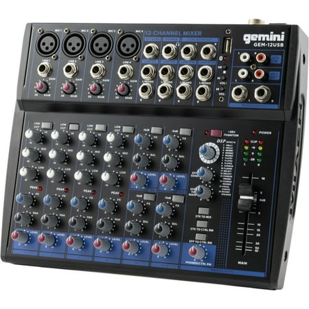 Gemini Sound GEM-12USB Pro Audio Equipment 12 Channel Bluetooth Unpowered Live Studio DJ Mixer