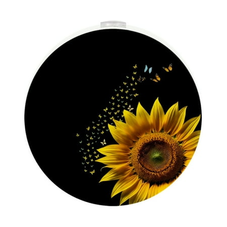 

LED Night Lights Plug into Wall 2-Pack 0.5W Plug in Night Light Dusk to Dawn White Bright Nightlight for Bedroom Bathroom Hallway Kitchen Floral Butterfly Sunflower Black Colored