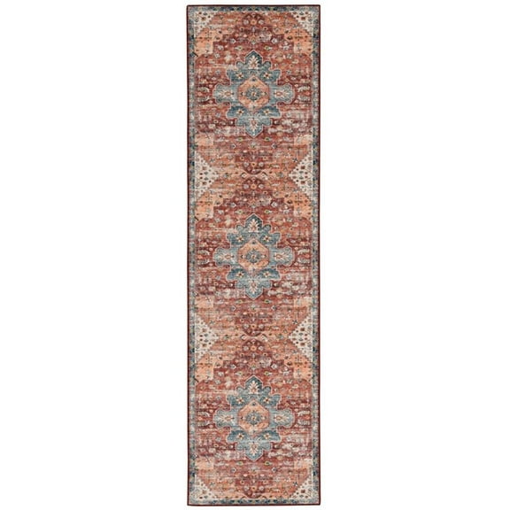 Linon Washable Cason Polyester 2'x8' Rug in Rust Orange