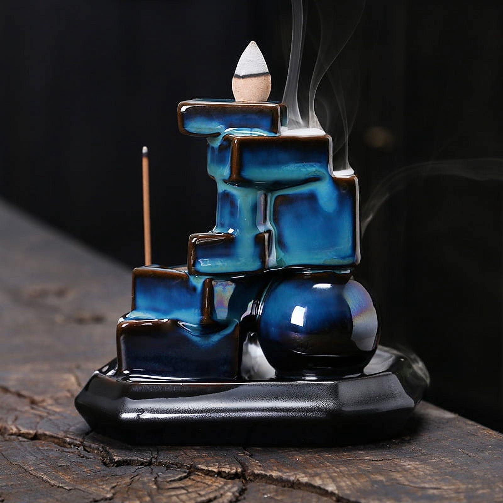 Ceramic High Mountain Flowing Water Backflow Incense Holder Creative Ball Square Blue Incense Stick Burner Home Decoration
