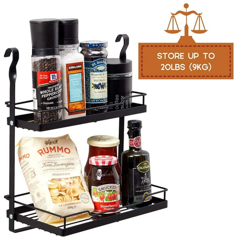 EZOWare 2 Tier Hanging Spice Rack Foldable Metal Organizer Storage Rack Accessory for Kitchen Rail Hanging Organizers Black