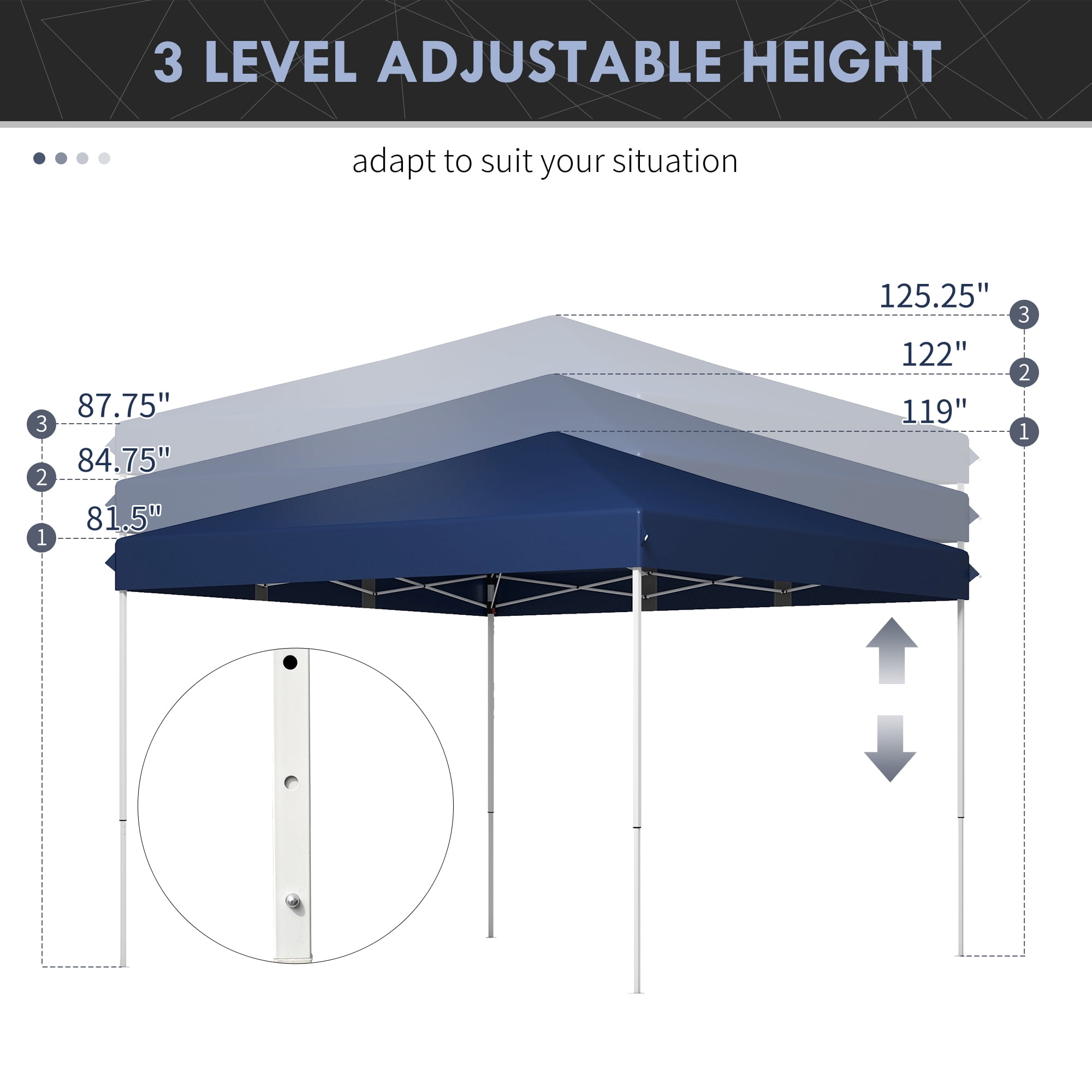 Outsunny 13" x 13" Dark Blue Pop Up Instant Outdoor Canopy, Height Adjustable