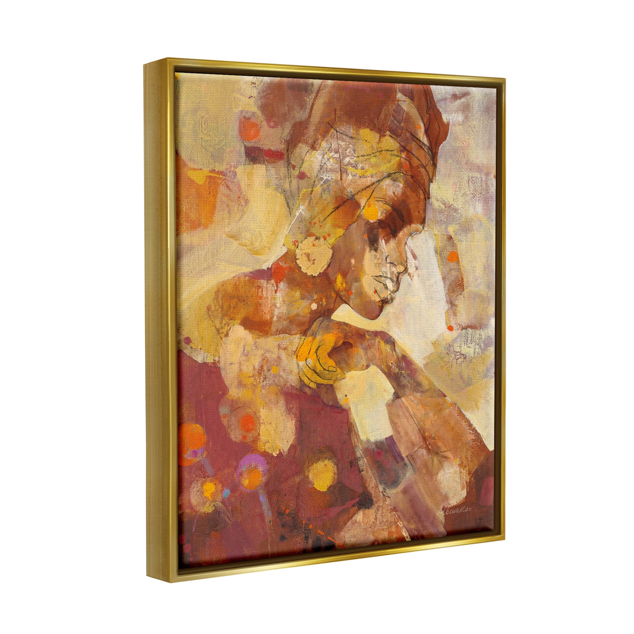 Stupell Industries Celebrate Beauty Abstract Portrait Painting Metallic Gold Floating Framed Canvas Print Wall Art, Design by Albena Hristova