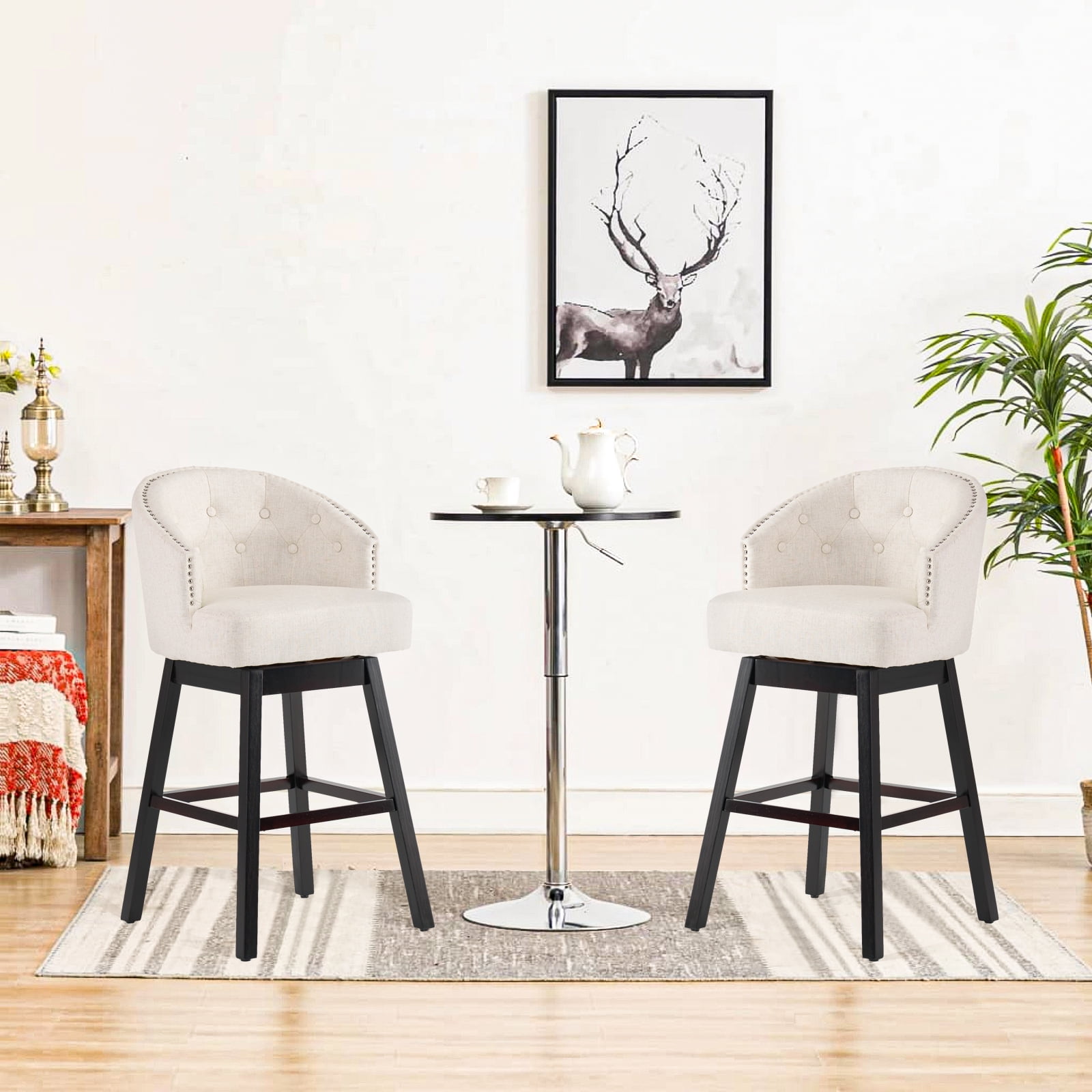 Kadyn Studio Bar Stool Set of 2, Modern Fabric Bar Stool with Wood Legs, Upholstered Fabric Barstool for Bar, Kitchen, Beige Kadyn Studio Bar Stool Set of 2, Modern Fabric Bar Stool with Wood Legs, Upholstered Fabric Barstool for Bar, Kitchen, Beige