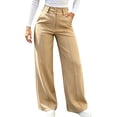 thumbnail image 2 of Aimik Women's High Waist Wide Leg Pants Double Button Closure with Front Seam Khaki Business Work Trousers With Pockets, 2 of 6