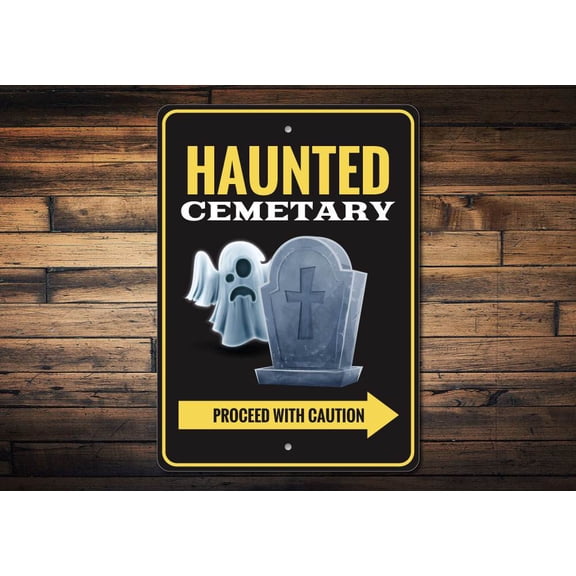 Haunted Cemetery Novelty Sign, Metal Wall Decor - 10x14 inches