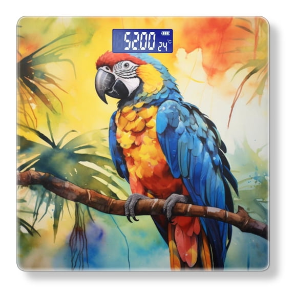 High Precision Body Weight Scale Smart Bathroom Scales with Large LCD Display(400lbs),Decorative for Bedroom-Parrot Sitting On Tree Branch In Jungle