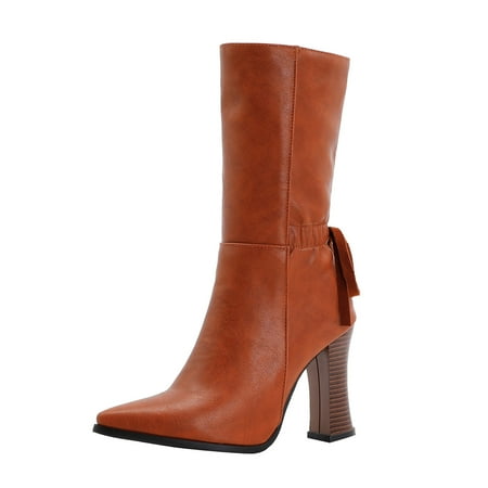 

KBKYBUYZ High-heeled Mid-tube Boots Autumn And Winter Pointed Toe Fashion Plus Size Boots Women s Boots
