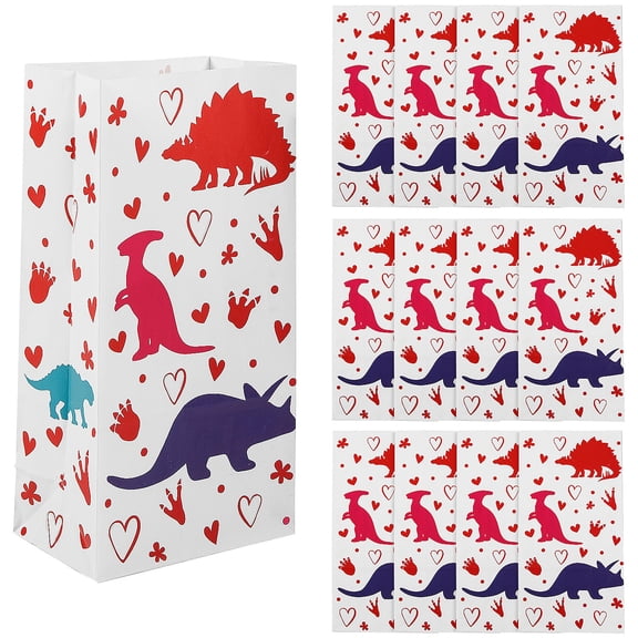 10" Valentine’s Day Dinosaur Paper Treat Bags - 12 Pieces