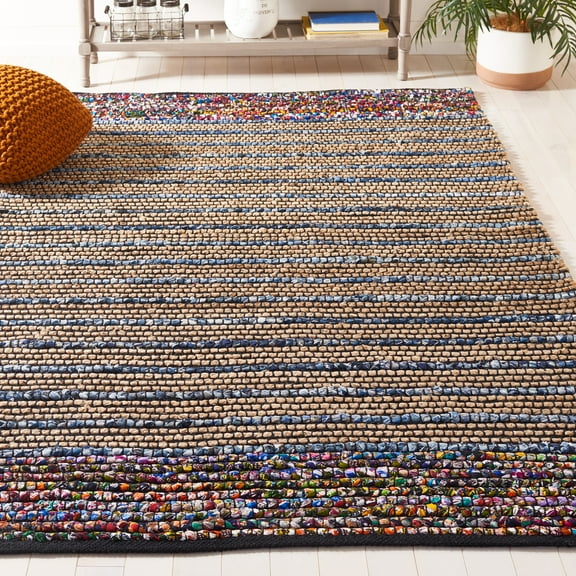 SAFAVIEH Cape Cod Roxanne Geometric Area Rug, Natural/Blue, 6' x 6' Square
