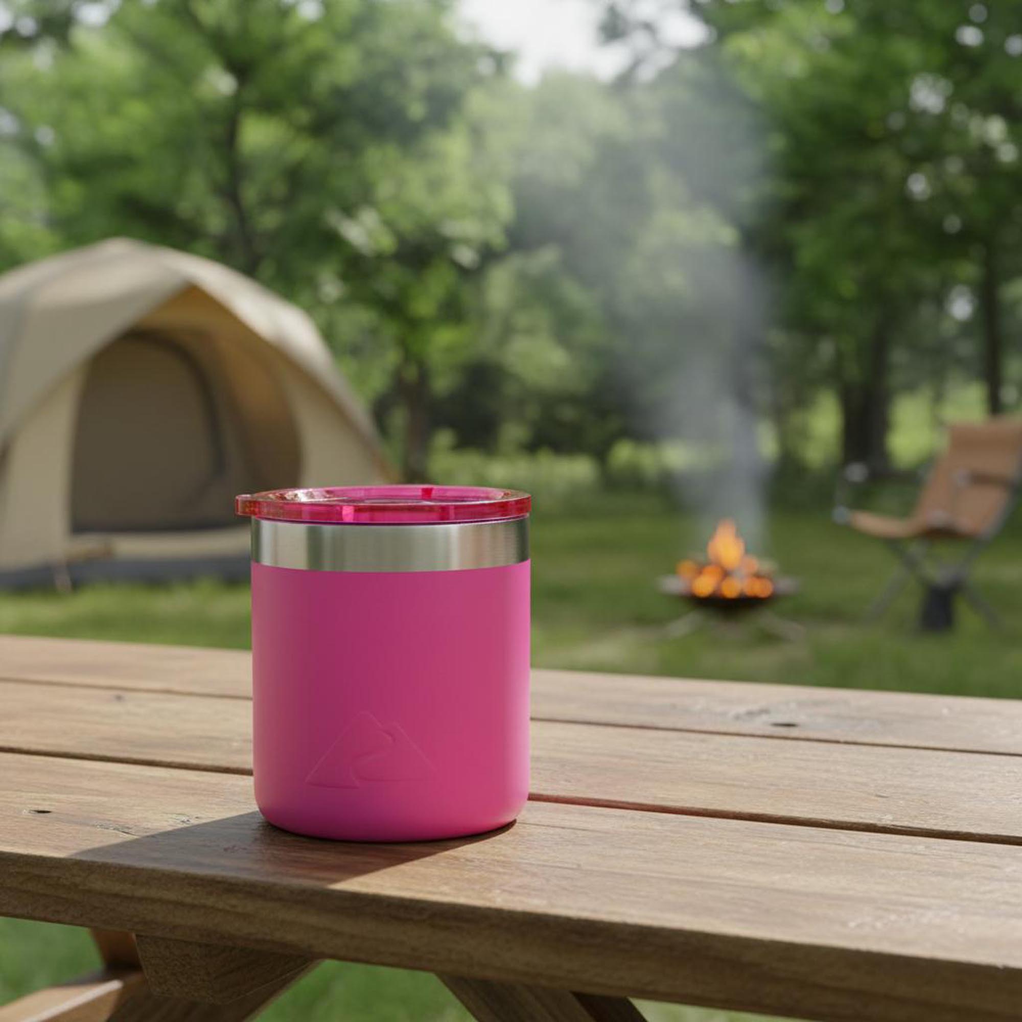 Vaso bajo de acero inoxidable con revestimiento cerámico de 10 oz con tapa deslizante de Tritán transparente magnética, rosa 2
