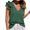 thumbnail image 2 of Summer Saving Wycnly Womens Blouses and Tops Dressy Casual Ruffle Sleeve Plus Size Soft Cotton Linen Tshirts Summer Solid V-Neck Short Sleeve Cute Tees Tops Army Green s, 2 of 7