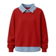 thumbnail image 5 of Frostluinai Sweatshirts with Jean Collared Women Denim Hem Patckwork Pullover Tops Long Sleeve Lightweight Fleece Line Sweat Shirts with Pocket S-XXL, 5 of 7