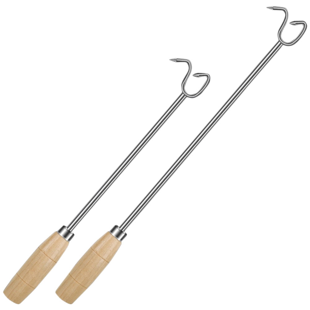 Meat Flipper 2pcs Meat Flipper Stainless Steel Grill Tool with Wooden Handle Food Turner