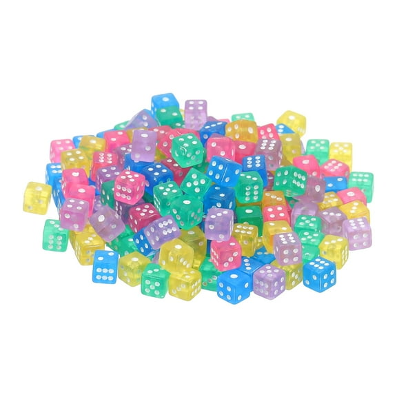 100Pack Mini Dice, 5mm/0.2" Acrylic Tiny Six Side Game Dot Square Dice Bulk for Table Board Game Party Activities, Clear 5 Colors