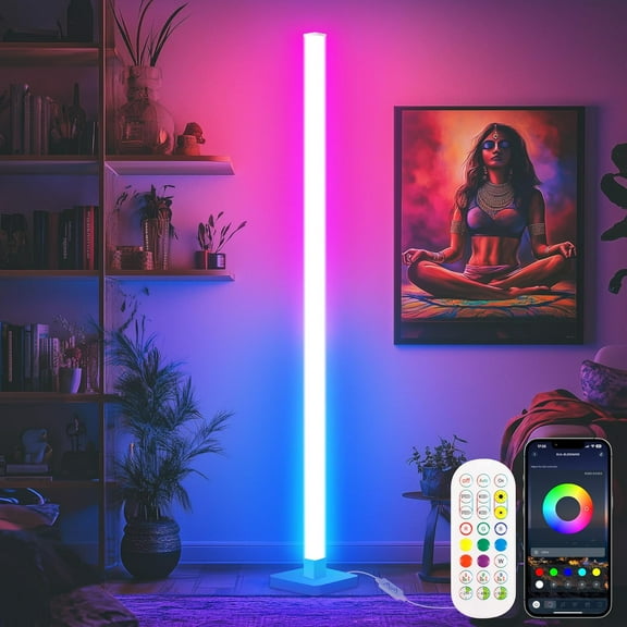 ICRGB Corner Floor Lamp, DIY Floor Lamp with Music Sync and 16 Million Colors, Color Changing Standing Floor LED Lights for Bedroom Living Room Decor, Ambient Mood Lighting Gaming Accessories