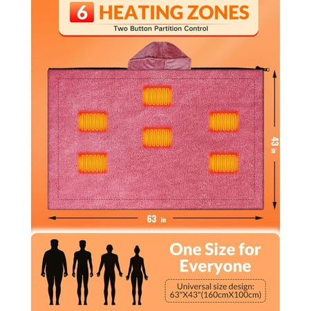 Electric Heated Blanket Cordless with Hood, Rechargeable Shoulder Shawl with USB Battery Power Bank, 3 Heating Level Heated Throw, Portable Cozy Flannel Blanket for Mom/Dad ()