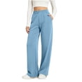 thumbnail image 3 of Women's Solid Color Drawstring Elastic Waist Sports Sweatpants, Deep Functional Side Pockets Versatile Relaxed Casual Trousers for Daily Outings | TruHer,Light Blue S, 3 of 7