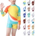 thumbnail image 2 of Grblisyd 3t Swimsuit Boys Swimsuit Long Sleeve Top and Slim-fit Swim Shorts Sets with Hat Color Block Boys Bathing Suit, 2 of 3