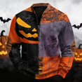 thumbnail image 2 of GrmtClth Men's Novelty Halloween Long Sleeve Shirts Color Block Patchwork Spooky Element Design Quarter Snap Stand Collar Soft Fabric Athletic Casual Tops Brown 2XL, 2 of 6