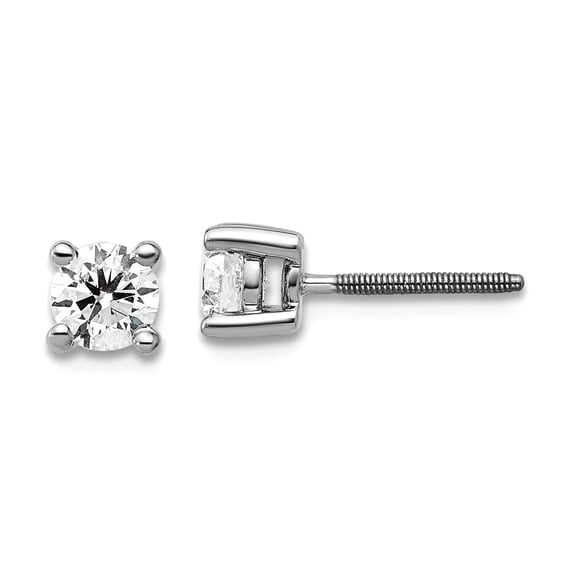 14k White Gold 1/2 Carat Total Weight Round SI1 SI2 G H I Lab Grown Diamond Screw Back 4 Prong Stud Post Earrings 4.5x4.