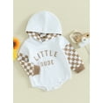 thumbnail image 3 of Bslissey Baby Boys Hooded Sweatshirt Romper Checkerboard Letter Print Long Sleeve Hoodies Jumpsuit Newborn Infant Casual Bodysuit Clothes 3M 6M 9M 12M 18M, 3 of 9