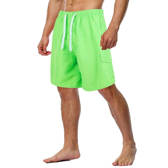 9M Clothing Company Men's Three Pocket Knee Length Quick Dry Swim Trunks, Lime Green, Small
