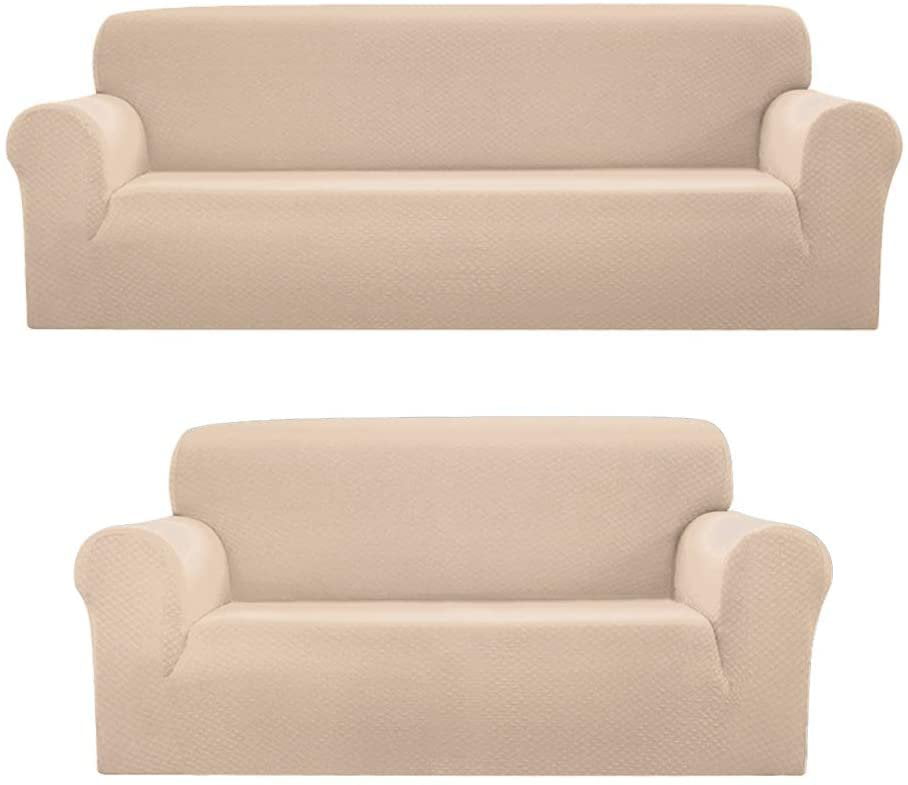 BROWN 2 PC MICRO-SUEDE FURNITURE SLIPCOVER SOFA & LOVESEAT COUCH COVERS 