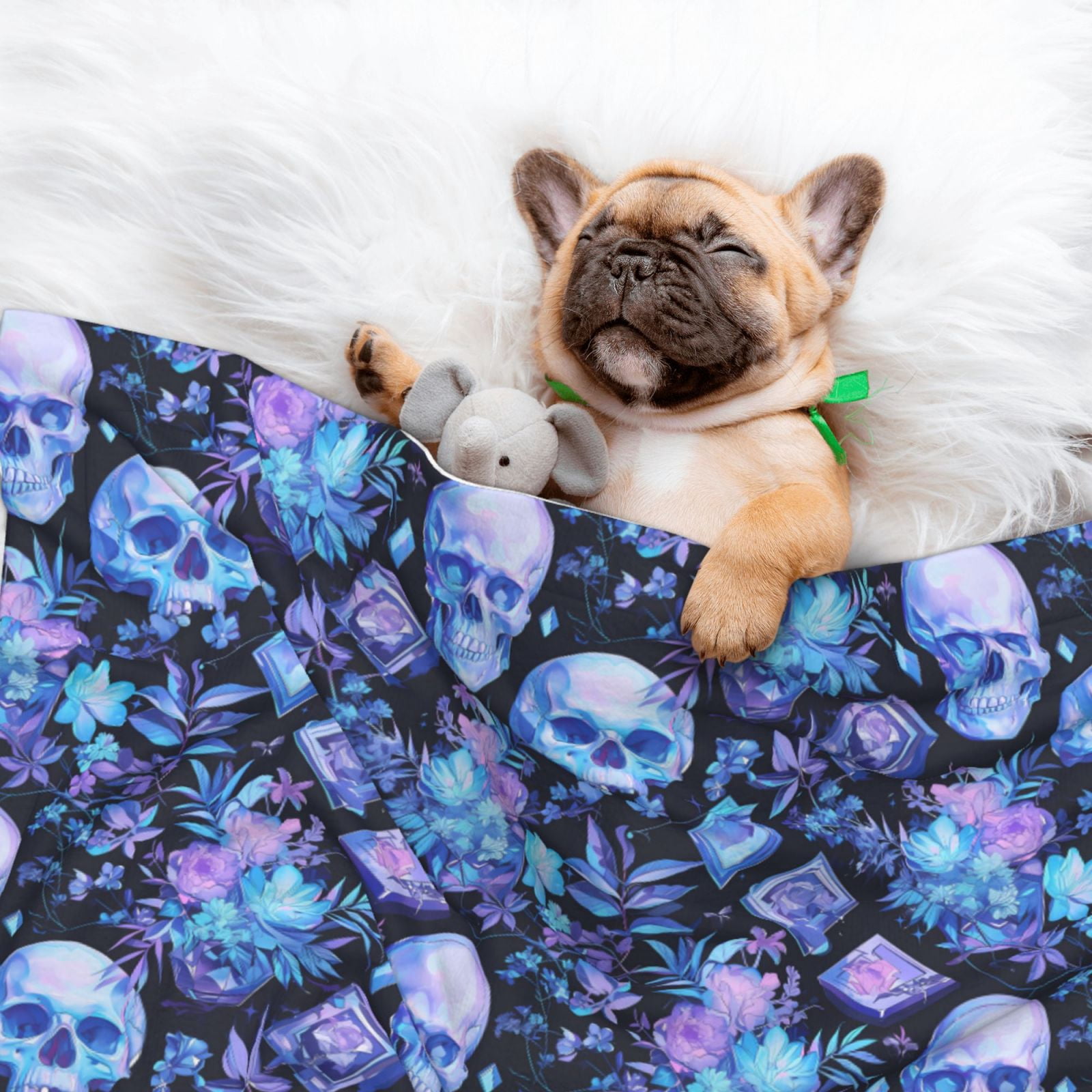 Naloa Skull blue crystal flower Dog Blanket, 3 Sizes Cat Blanket for Indoor Cats Large Medium Small Dog Gifts-