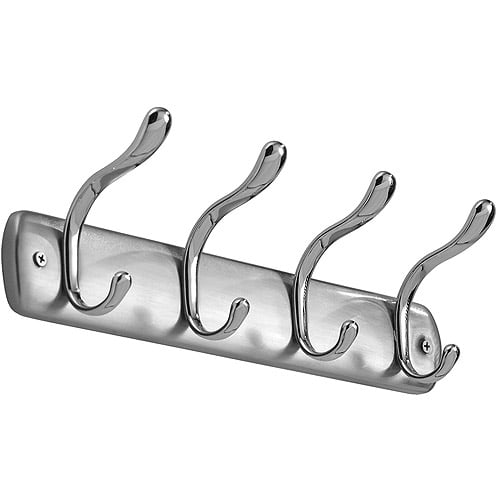 InterDesign Bruschia Wall Mount Entryway Storage Rack for Jackets Hats 4 Hooks Coats Matte Black//Chrome Scarves