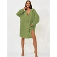thumbnail image 2 of Women'S Beach Casual Vacation Solid Color Cardigan Bikini Swimsuit Cover Up Sun Protection Clothing Light Green One size, 2 of 7