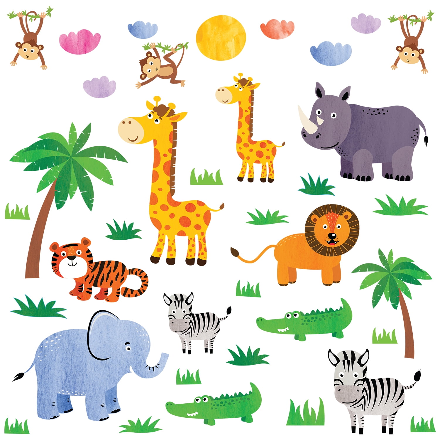 Walplus Jungle Animals Peel and Stick Wall Decals 49.22' x 26.38'