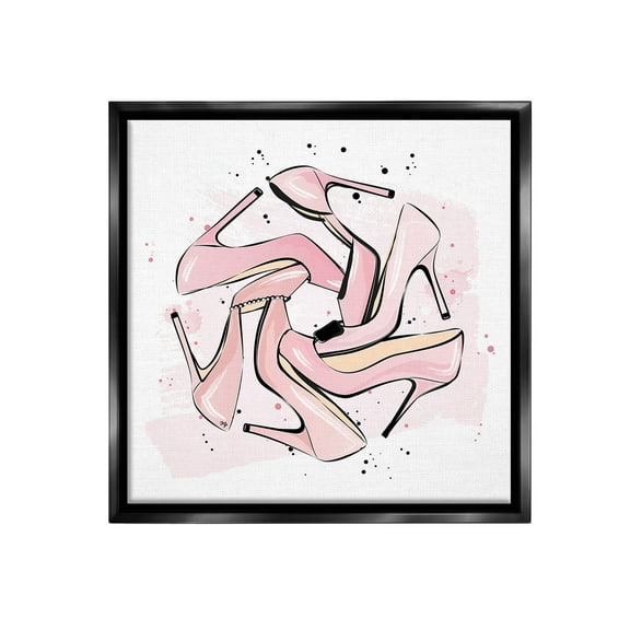 Stupell Industries Heels with Modern Pattern Beauty & Fashion Painting Black Floater Framed Canvas Art Print Wall Art, 18 x 18