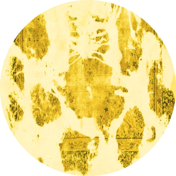 Ahgly Company Indoor Round Abstract Yellow Modern Area Rugs, 5' Round