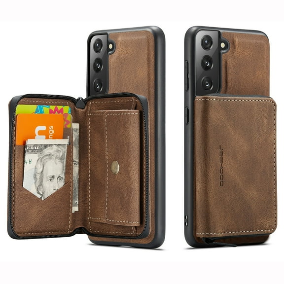 for Samsung Galaxy S20 FE Wallet Case, Minimalist Luxury PU Leather Magnetic Detachable Credit Card Holder, 2 in 1 Zipper ID Cash Slot, Magnetic Closure Kickstand Folio Flip Slim Cover,Brown