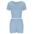 thumbnail image 5 of Wyongtao Workout Sets for Women 2 Piece Seamless Ribbed Short Sleeve Crop Tank High Waist Shorts Yoga Outfits,Blue L, 5 of 7