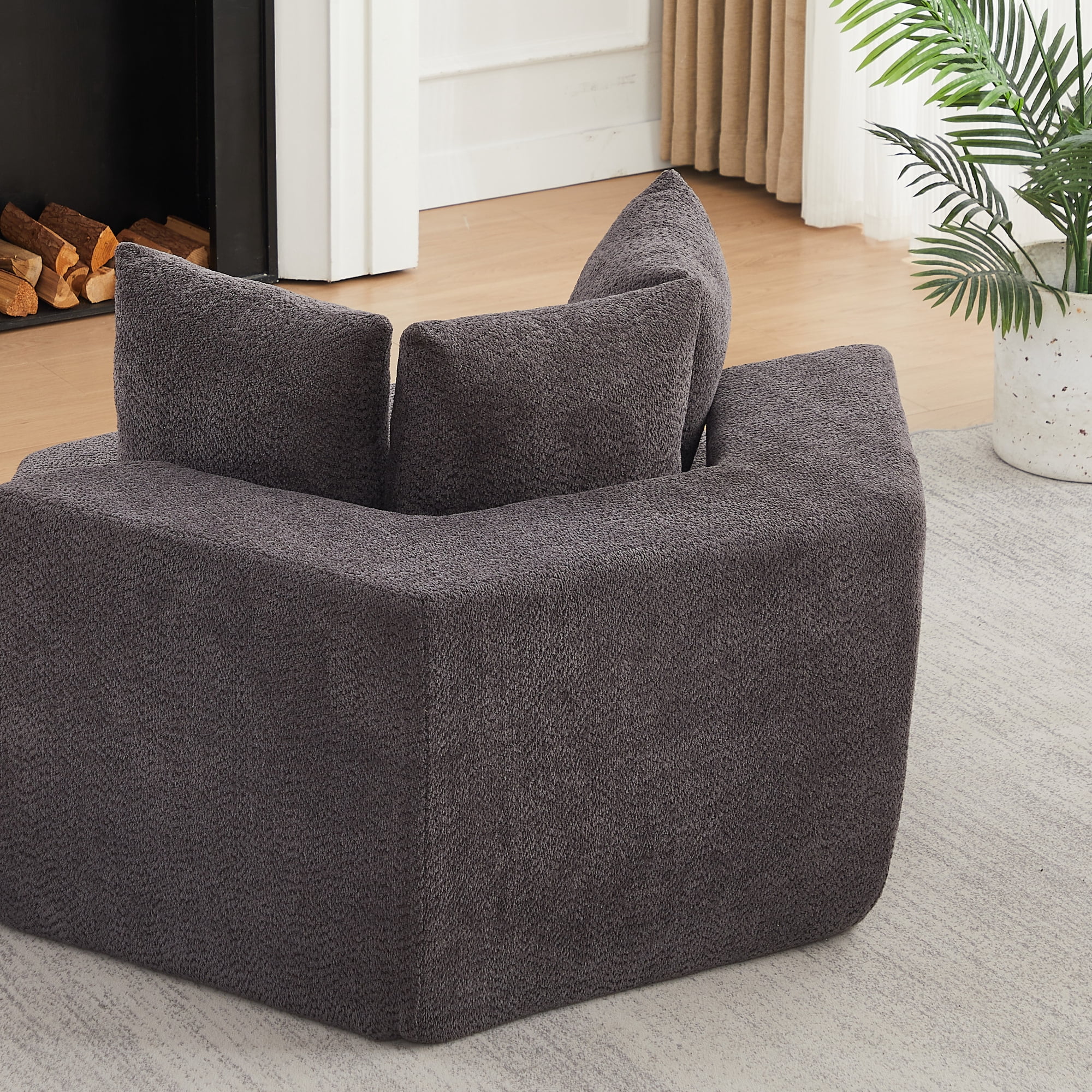 Leumius Oversized Hexagonal Chaise Lounge Sofa,Chenille Upholstered Boneless Sofa Couch with 3 Pillows for Living Room Bedroom,No Assembly Required,Gray