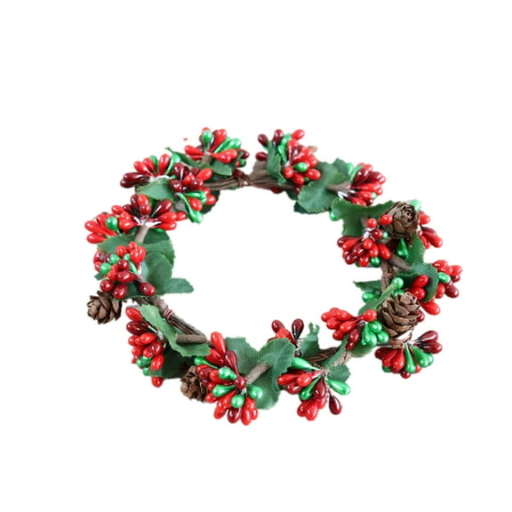 Berries Beaded Wreath Candlering Candle Ring Ornament for Decorating Dinning Wedding Christmas Table Arrangement