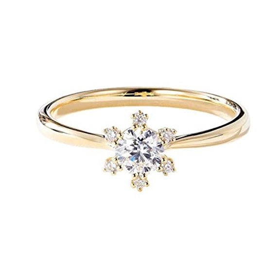 HeartsAndYou 1.4ct Round Cut Moissanite Engagement Ring for Women Solitaire Snowflake 18k Yellow Gold Over Silver