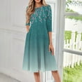 thumbnail image 2 of QIJIE Dresses for Women Summer 3/4 Sleeve Holiday Boho Floral Swing Midi Dress Crew Neck Flowy Sundress A-Line Vacation Casual Wedding Guest Dresses with Pockets Cyan 2XL, 2 of 6