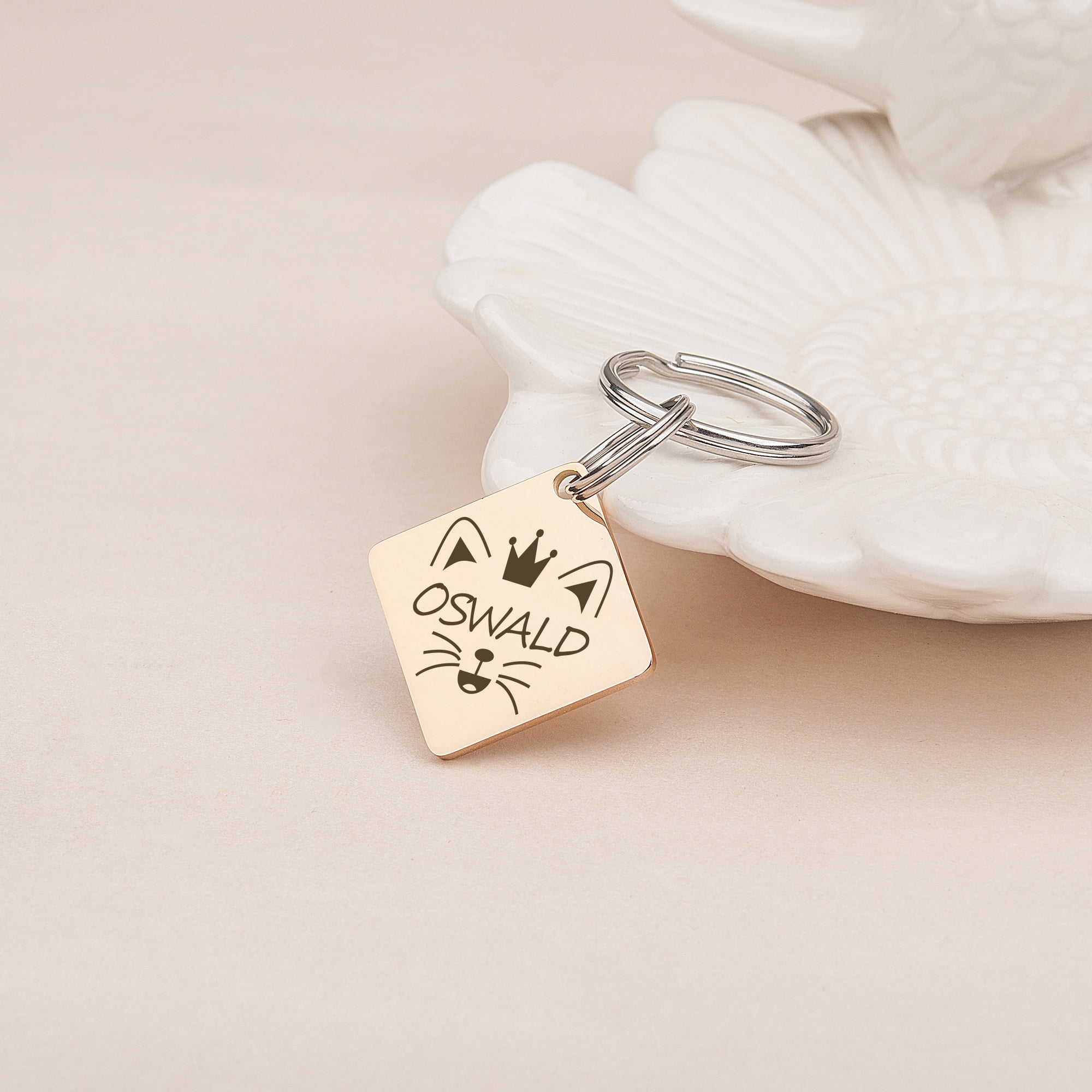Anavia Metal Stainless Steel Diamond Name - Animal Face Birthday Holiday Christmas Engraved Dog Cat ID Tag, Rose Gold