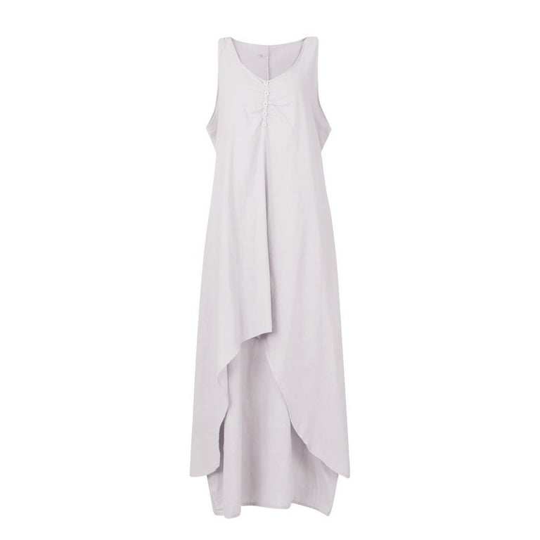 Atogsazn Cotton Linen Maxi Dresses for Women Plus Size Tank Dress Loose  Sleeveless Long Dress with Pockets White XXXXL - Walmart.com