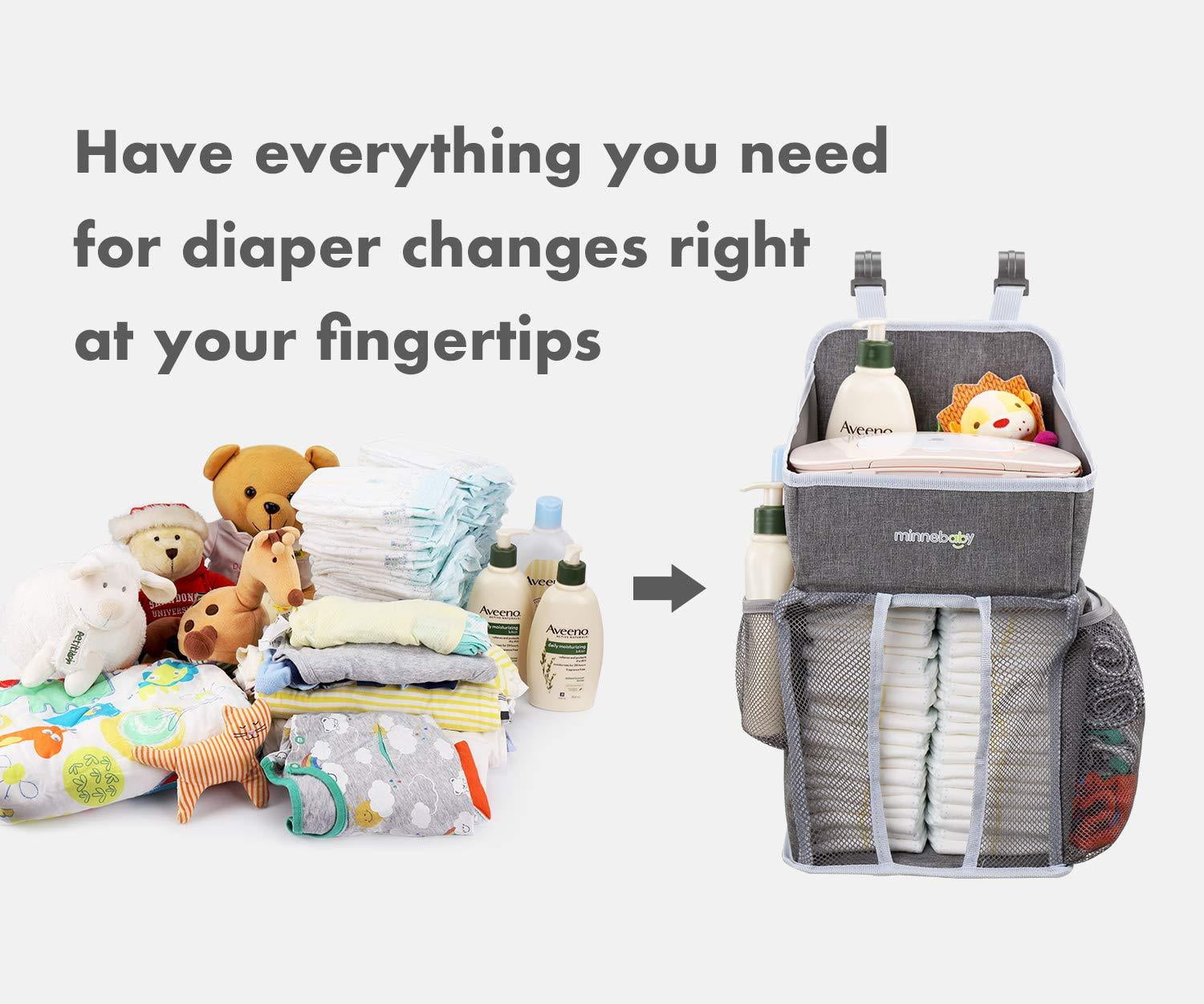 Hanging Changing Table Diaper Stacker for Crib Storage Playard and Nursery Organization Minnebaby Baby Nursery Organizer and Diaper Caddy Organizer