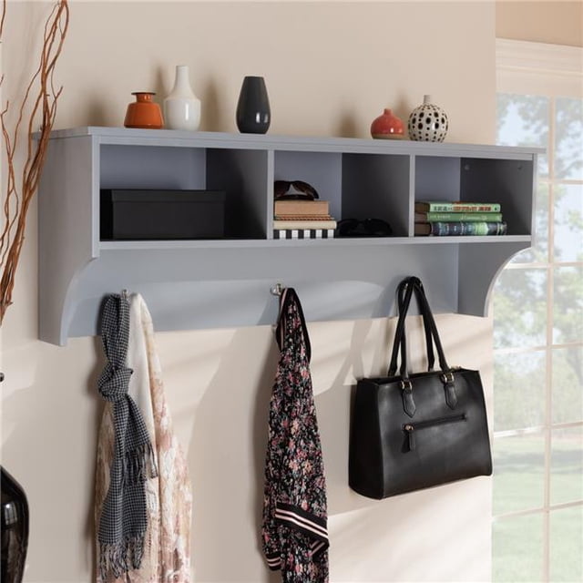 Baxton Studio SR1801510-Light Grey Maya Modern Transitional Wood Entryway Wall Mounted Coat Rack with Shelves, Light Grey