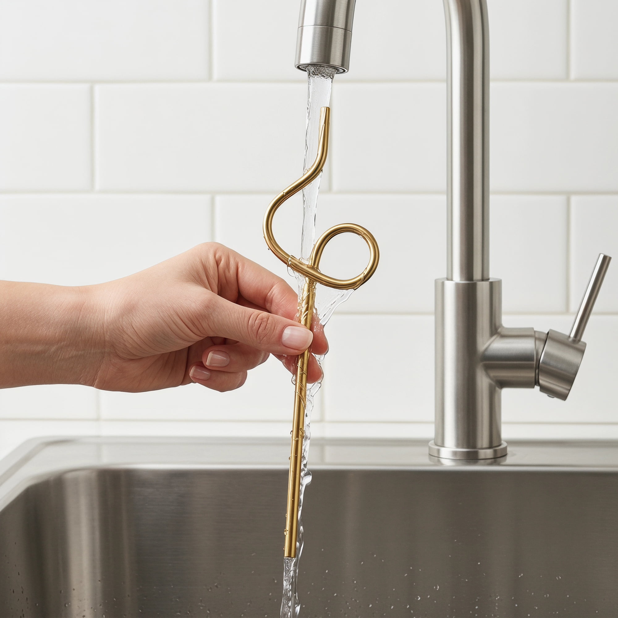 Unique Bargains 6Pcs Reusable Stainless Steel Straws for Daily Use Gold