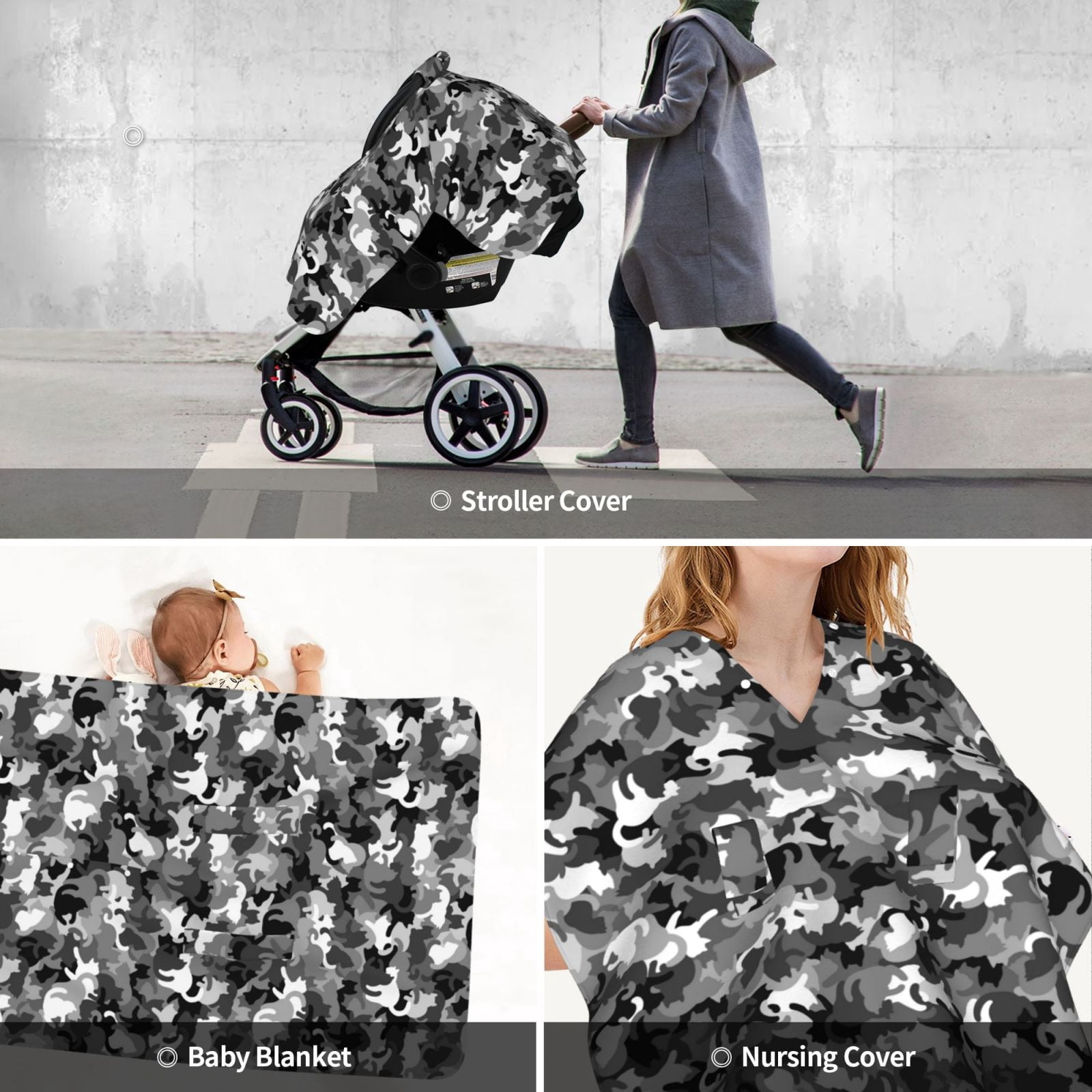 Car Seat Cover Baby - Grey Cat Camouflage Breathable Infant Car Seat Cover for Baby Carseat, Lightweight Comfort Baby Essentials Must Haves Newborn Stuff for Girl Boy